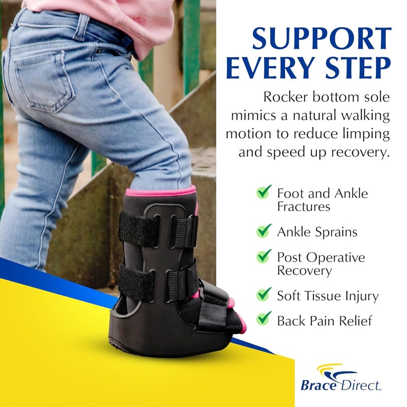 Brace Direct Pediatric Walking Boot – Kids Fracture Boot for Foot Injuries, Ankle Sprains & Post-Op Recovery, Pink (Large, US Kids 11.5K–1.5) - Image 3